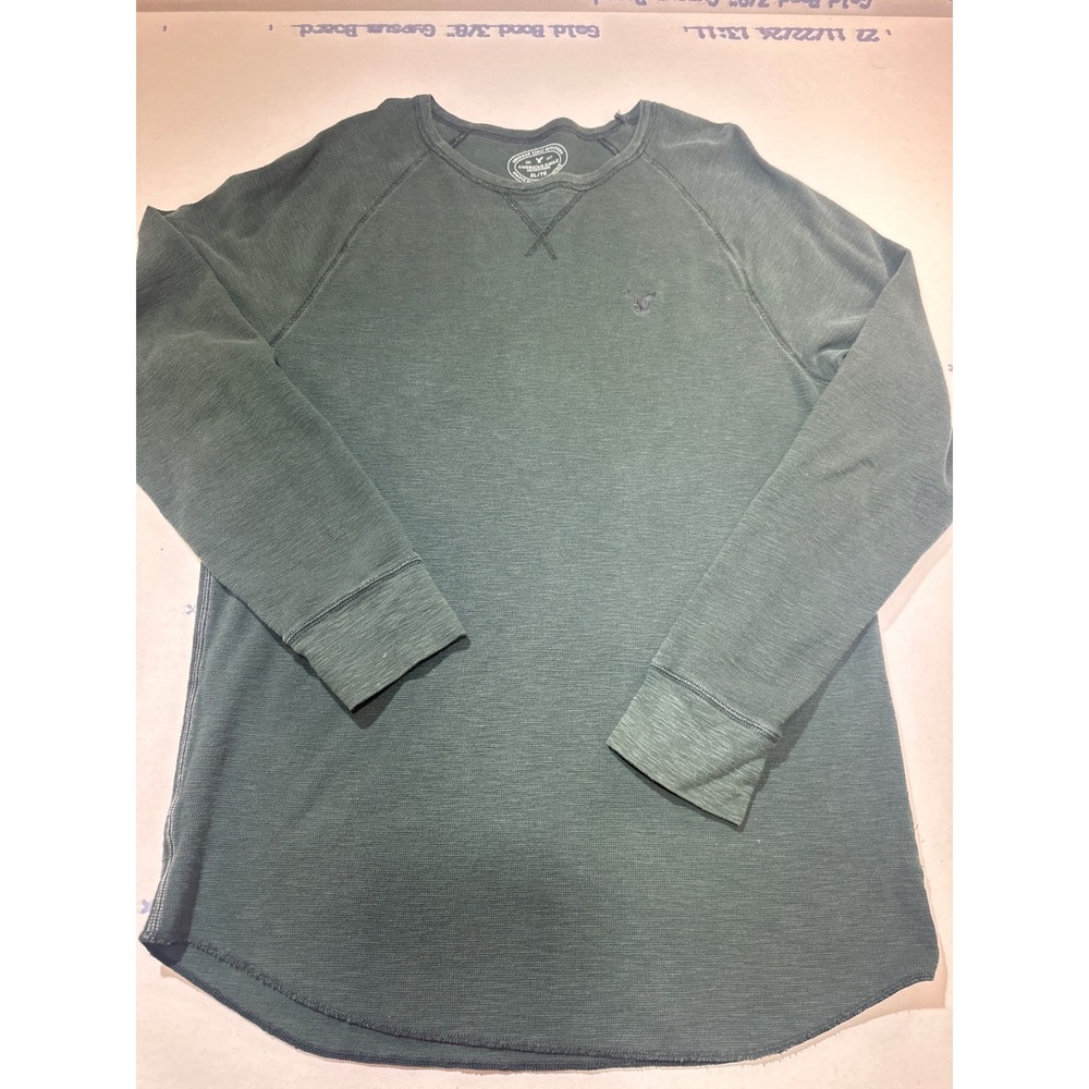 American Eagle Mens XL Green Waffle Knit Thermal Long Sleeve Raglan Shirt